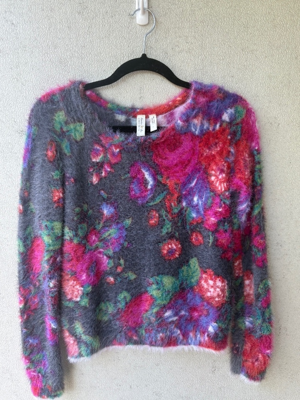Anthropologie Meadow Rue Fuzzy Floral Sweater S Eyelash Soft Cottagecore